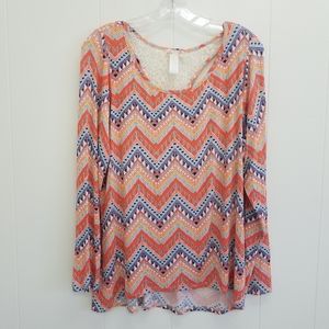 L8teR Long Sleeve Chevron Print Top